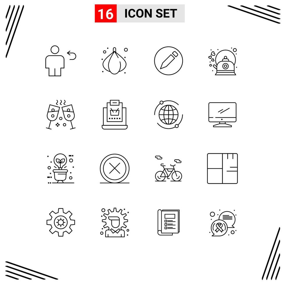 16 Creative Icons Modern Signs and Symbols of party pot basic kettle coffee Editable Vector Design Elements
