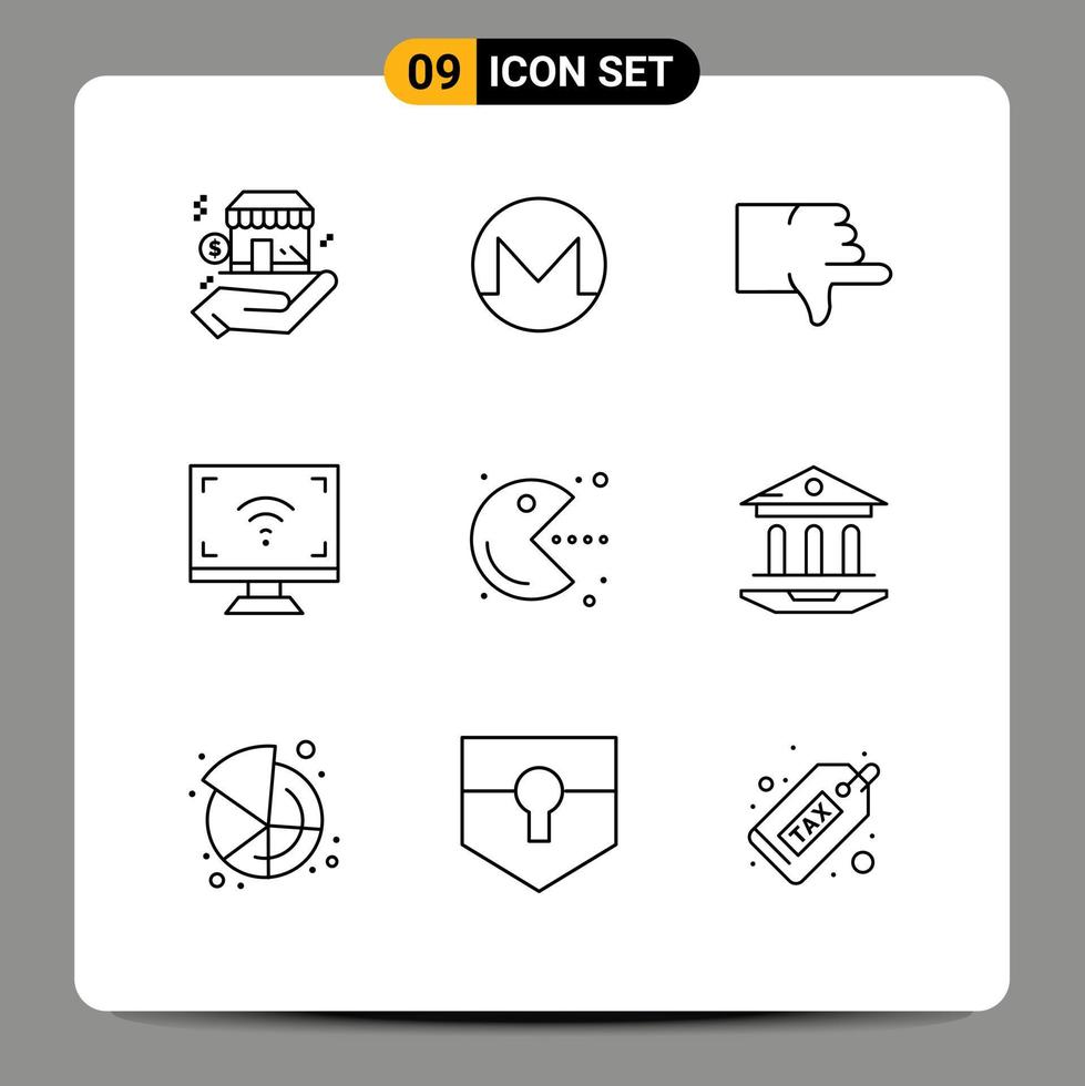Modern Set of 9 Outlines and symbols such as pacman smart dislike screen electronics Editable Vector Design Elements