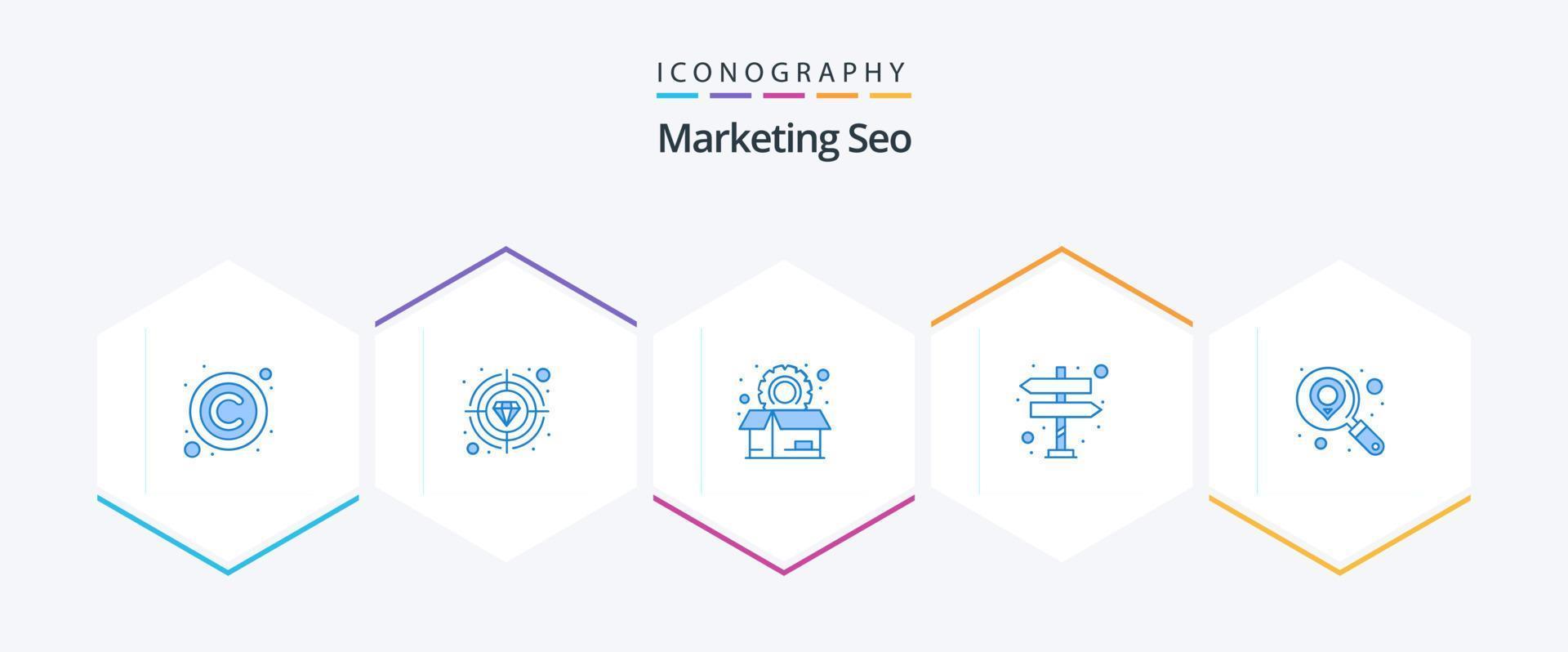 marketing seo 25 paquete de iconos azules que incluye la derecha. dirección. calidad. flecha. preferencias vector