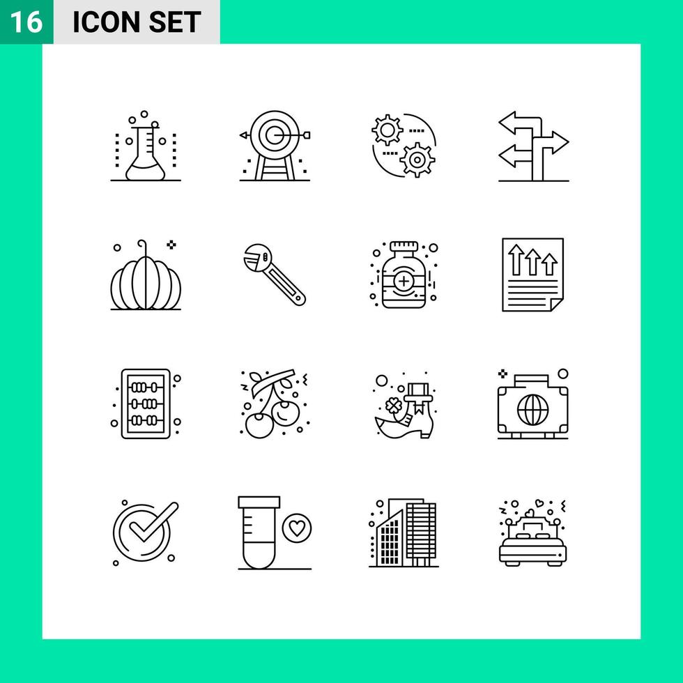 Stock Vector Icon Pack of 16 Line Signs and Symbols for food direction planning arrow gear Editable Vector Design Elements