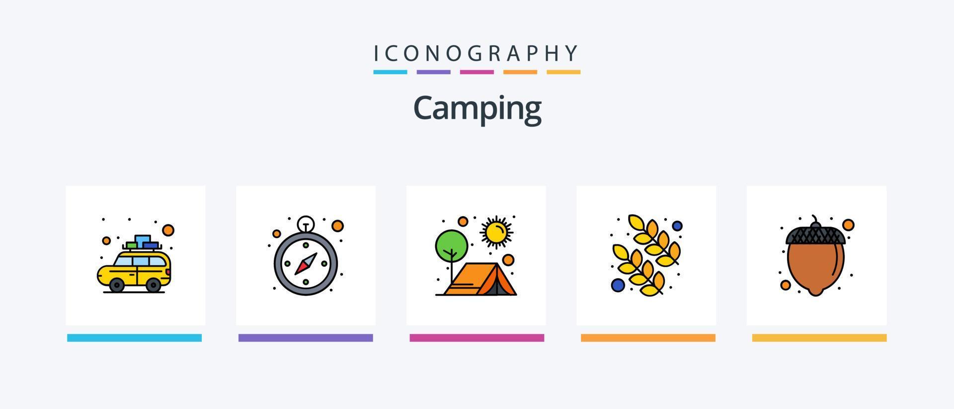 Camping Line Filled 5 Icon Pack Including bus. car. logistics. camping. first. Creative Icons Design vector