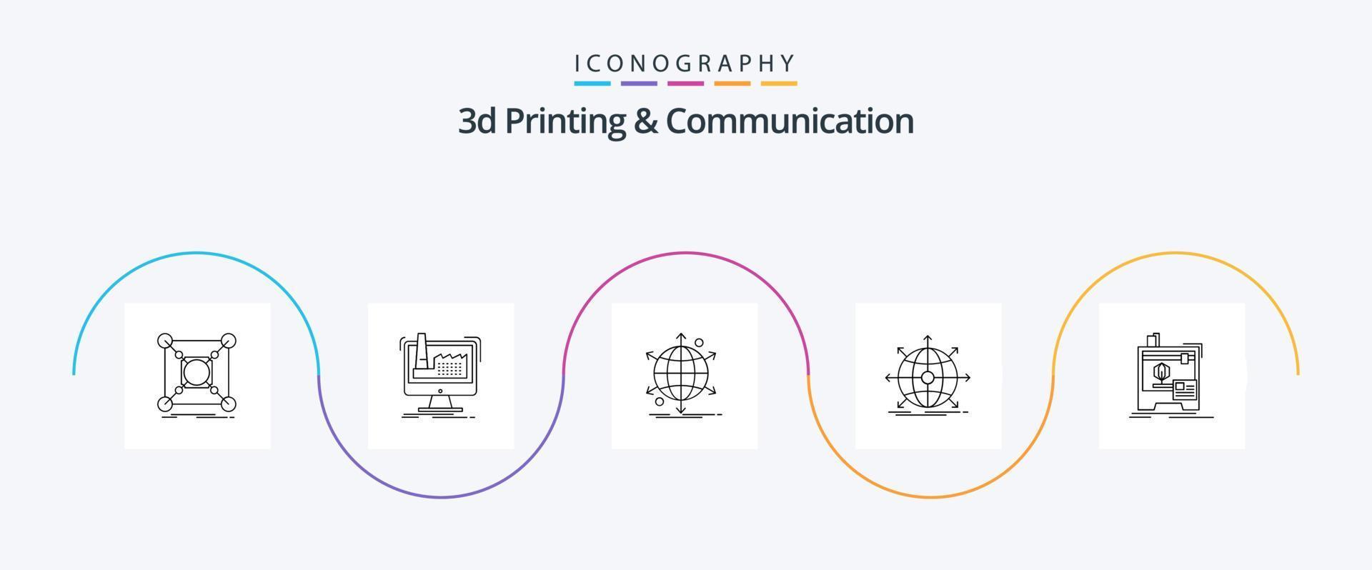3d Printing And Communication Line 5 Icon Pack Including international. business. production. web. net vector