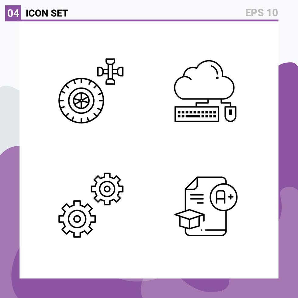 Universal Icon Symbols Group of 4 Modern Filledline Flat Colors of car gears computing cloud document Editable Vector Design Elements
