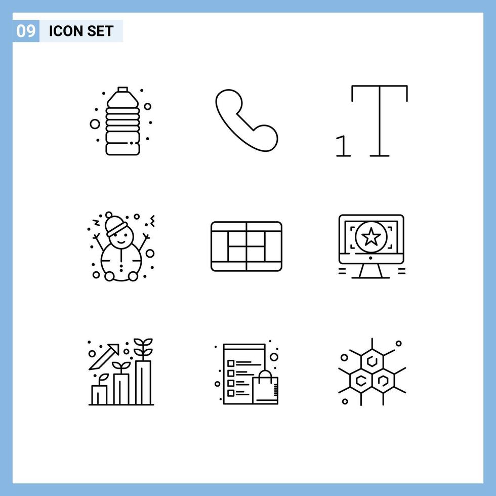 conjunto de pictogramas de 9 contornos simples de elementos de diseño de vector editables de corte de aplicación de subíndice de diseño de monitor