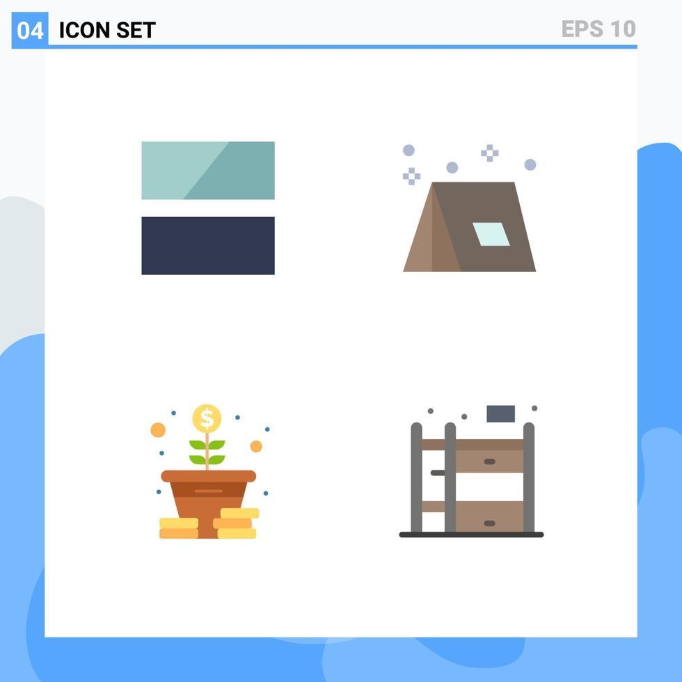 Group of 4 Modern Flat Icons Set for editing growth layout summer tree Editable Vector Design Elements