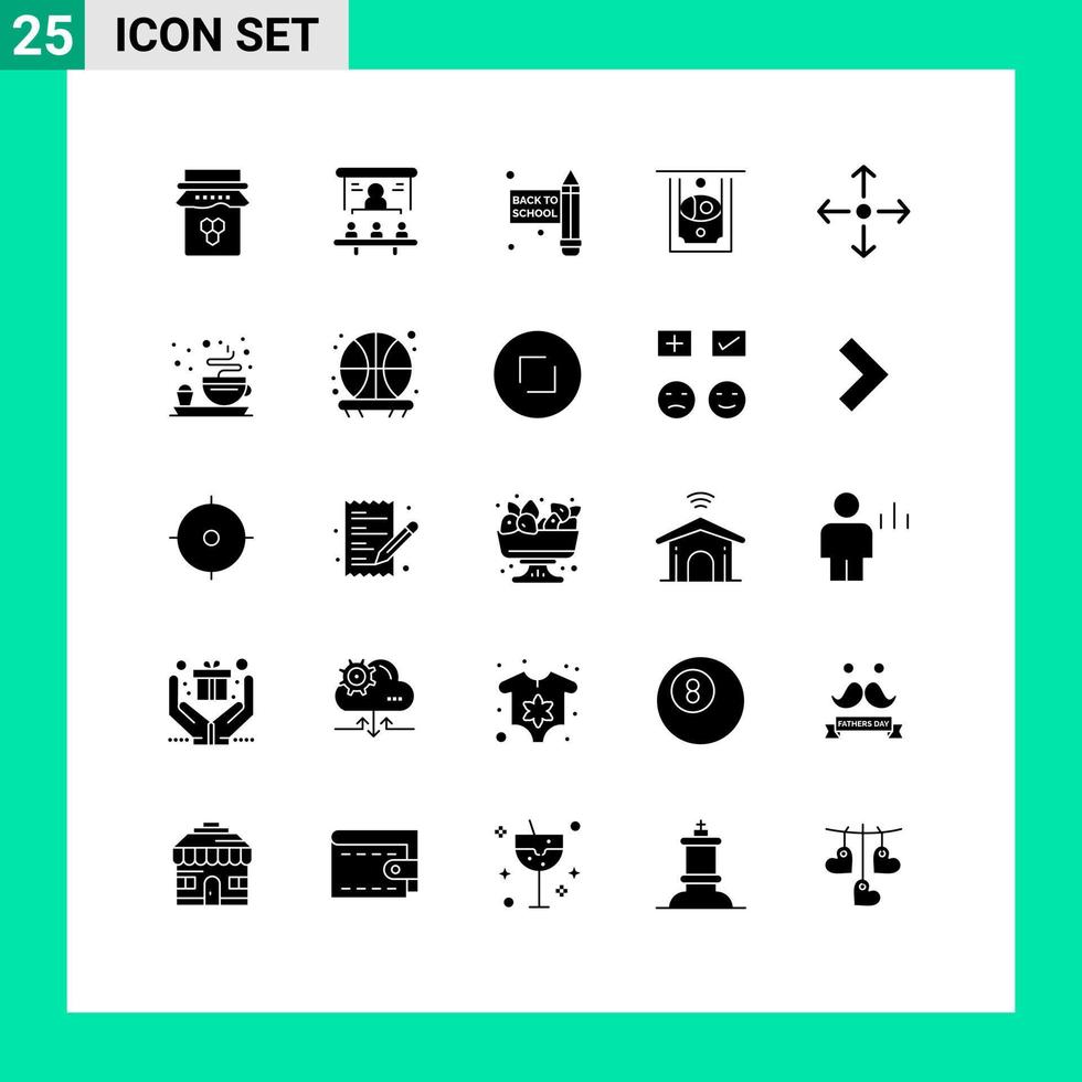 Set of 25 Commercial Solid Glyphs pack for full screen arrow people money atm Editable Vector Design Elements