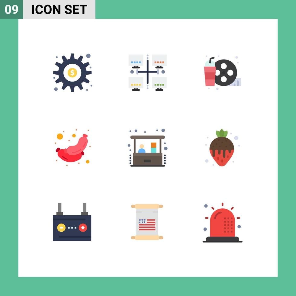 Pictogram Set of 9 Simple Flat Colors of investment sausage network meat hobby Editable Vector Design Elements