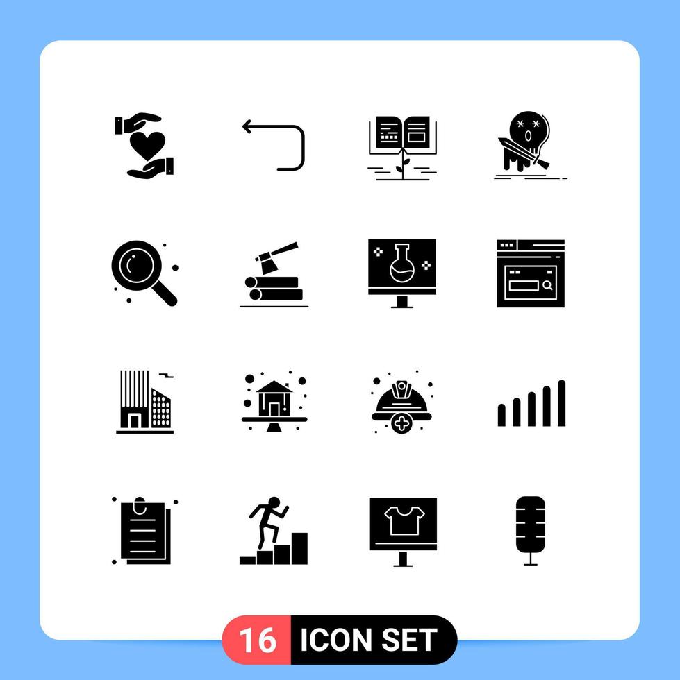 Mobile Interface Solid Glyph Set of 16 Pictograms of sword game back frag education Editable Vector Design Elements