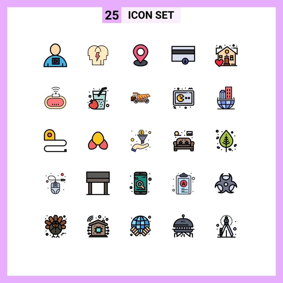 25 Universal Filled line Flat Color Signs Symbols of favorite payment mind money pin Editable Vector Design Elements