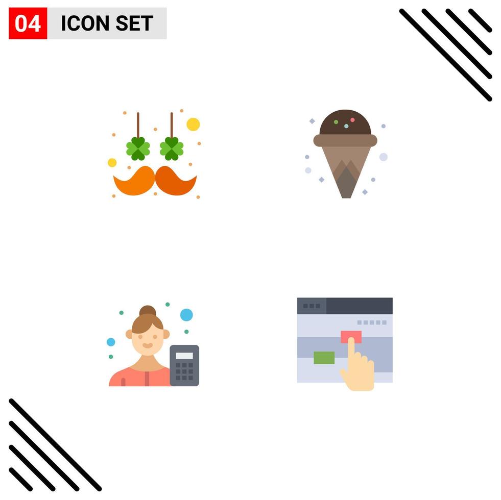 Set of 4 Commercial Flat Icons pack for facial hair analyzer flower summer data scientist Editable Vector Design Elements