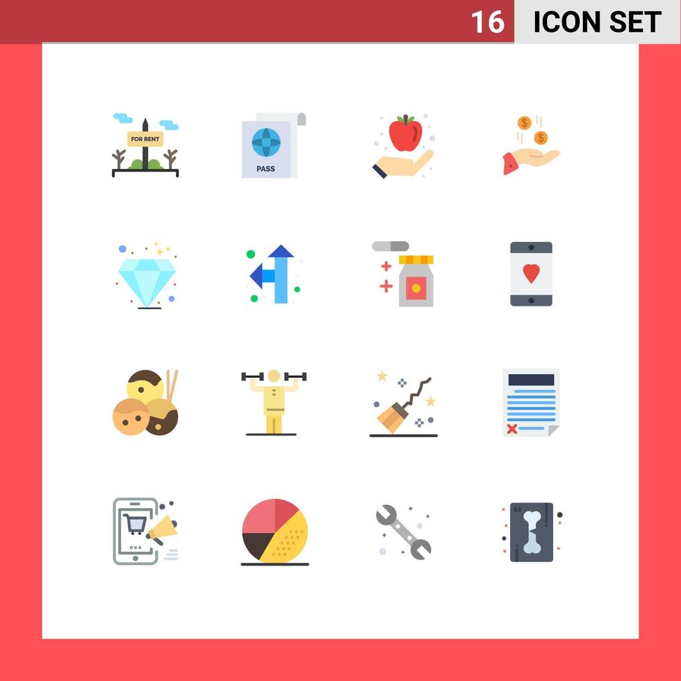 User Interface Pack of 16 Basic Flat Colors of gem charity fruit currency dollar Editable Pack of Creative Vector Design Elements