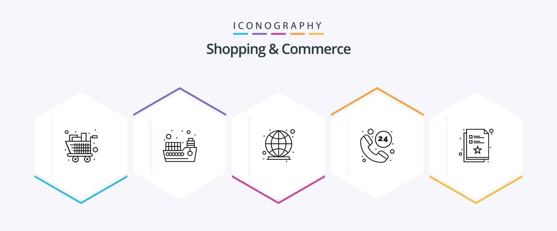 Shopping And Commerce 25 Line icon pack including document. service. time. call. connection vector