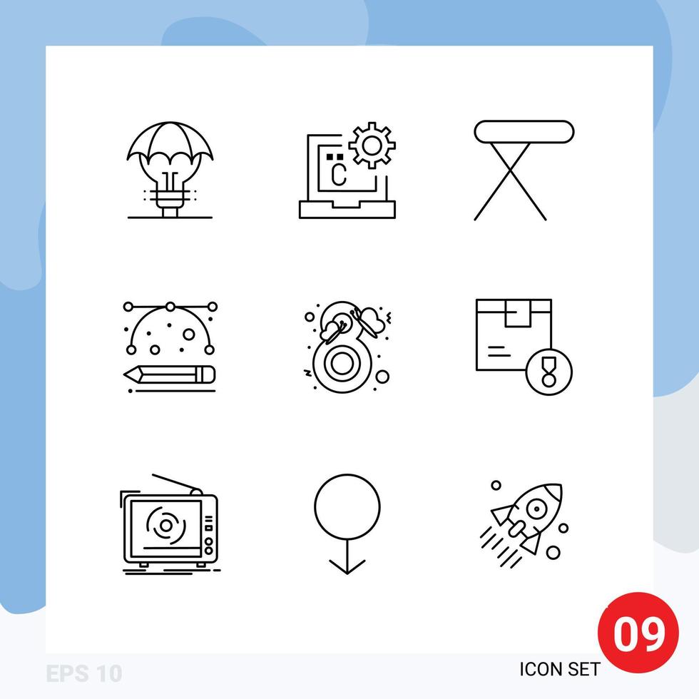 9 Thematic Vector Outlines and Editable Symbols of drawing tools designing tools develop design production iron Editable Vector Design Elements