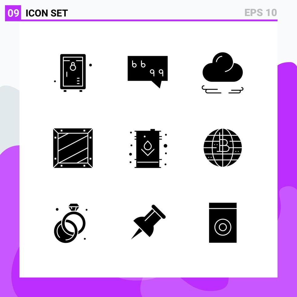 Universal Icon Symbols Group of 9 Modern Solid Glyphs of energy can cloud programing design Editable Vector Design Elements