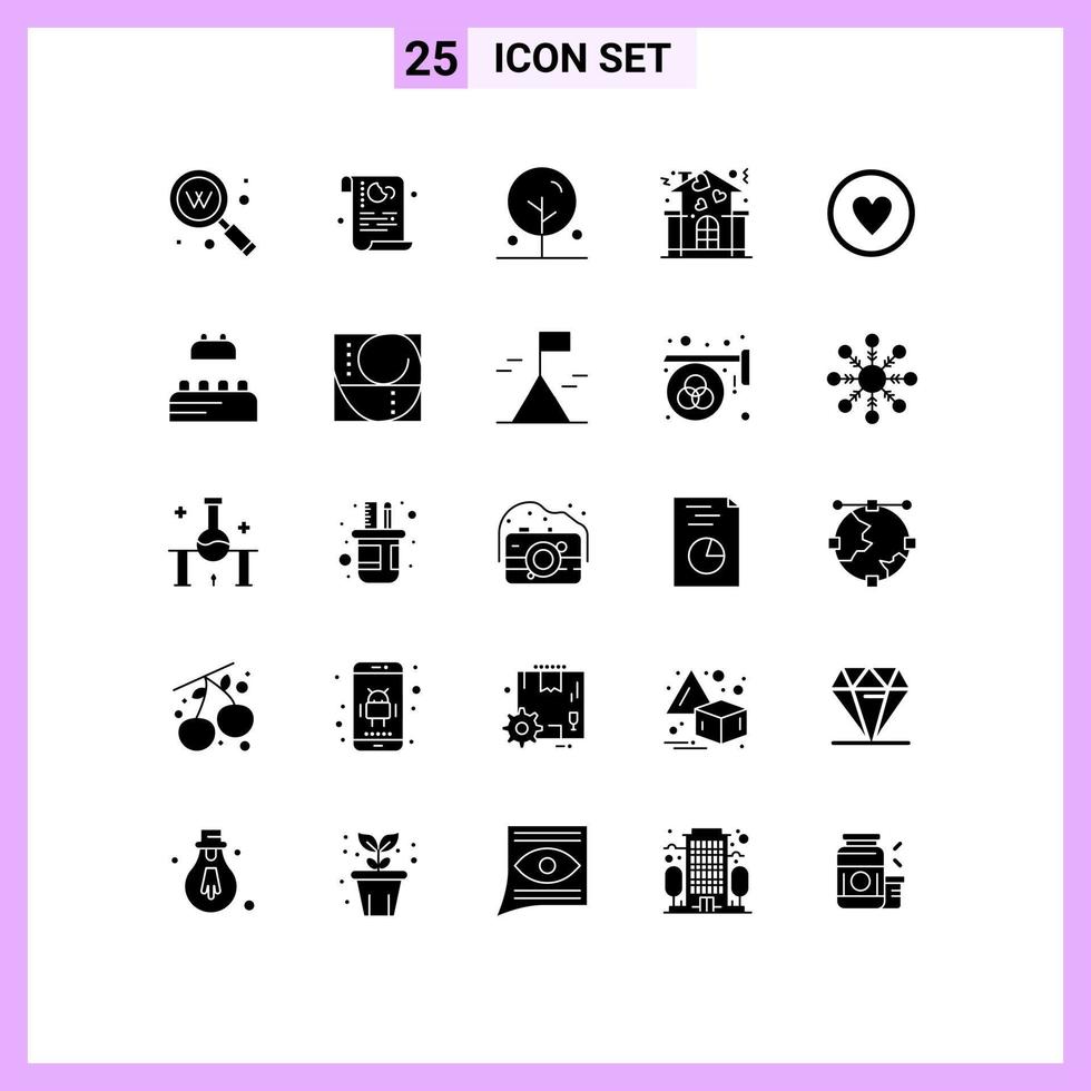 25 Universal Solid Glyphs Set for Web and Mobile Applications people home privacy family lotus Editable Vector Design Elements