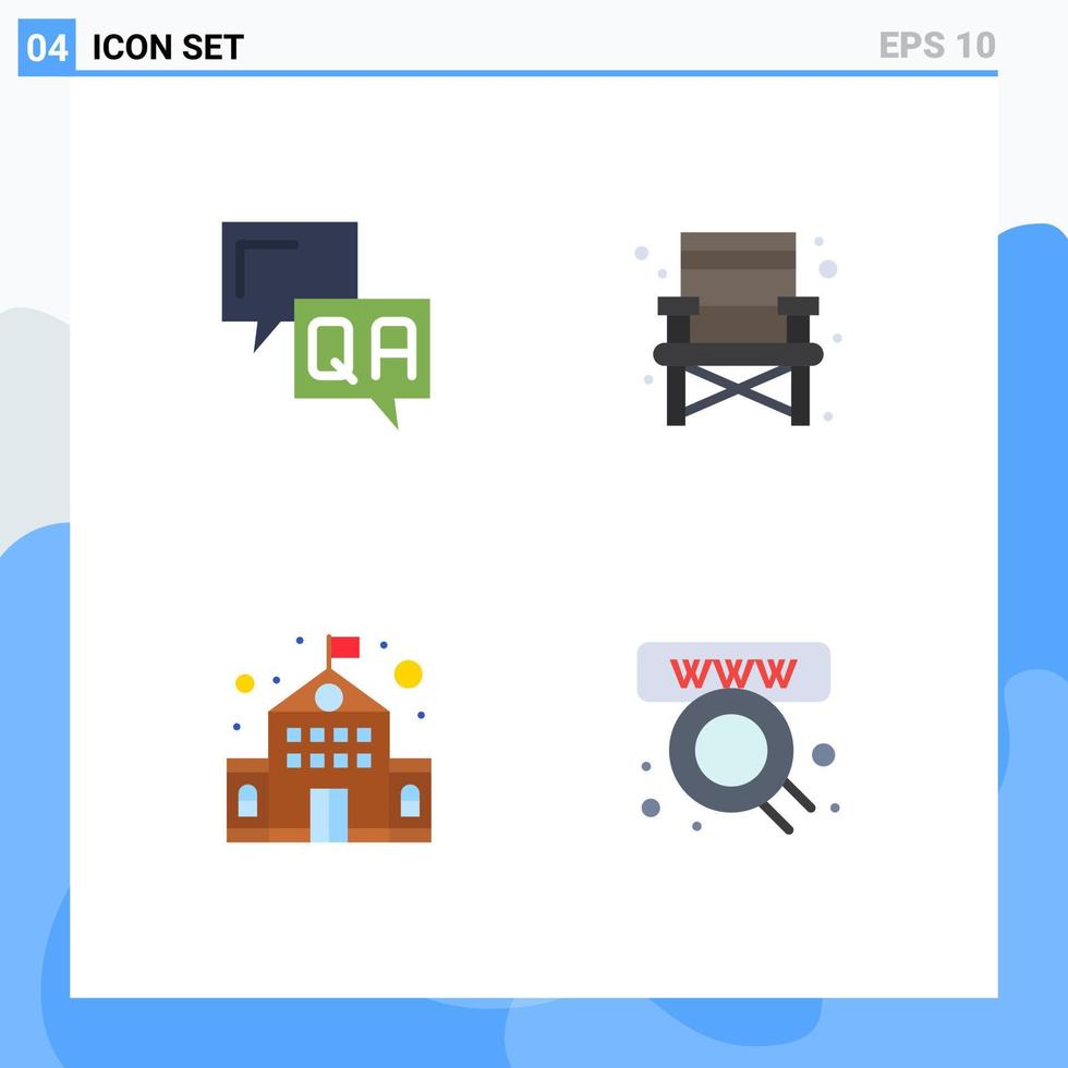 4 concepto de icono plano para sitios web móviles y aplicaciones respuesta información escolar viajes en línea elementos de diseño de vectores editables