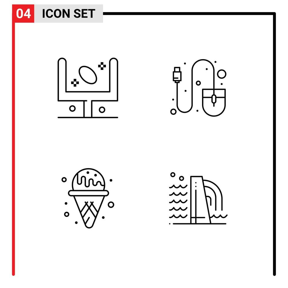 conjunto moderno de 4 colores planos y símbolos de línea de llenado, como elementos de diseño vectorial editables del parque de hardware de objetivo de agua americano vector