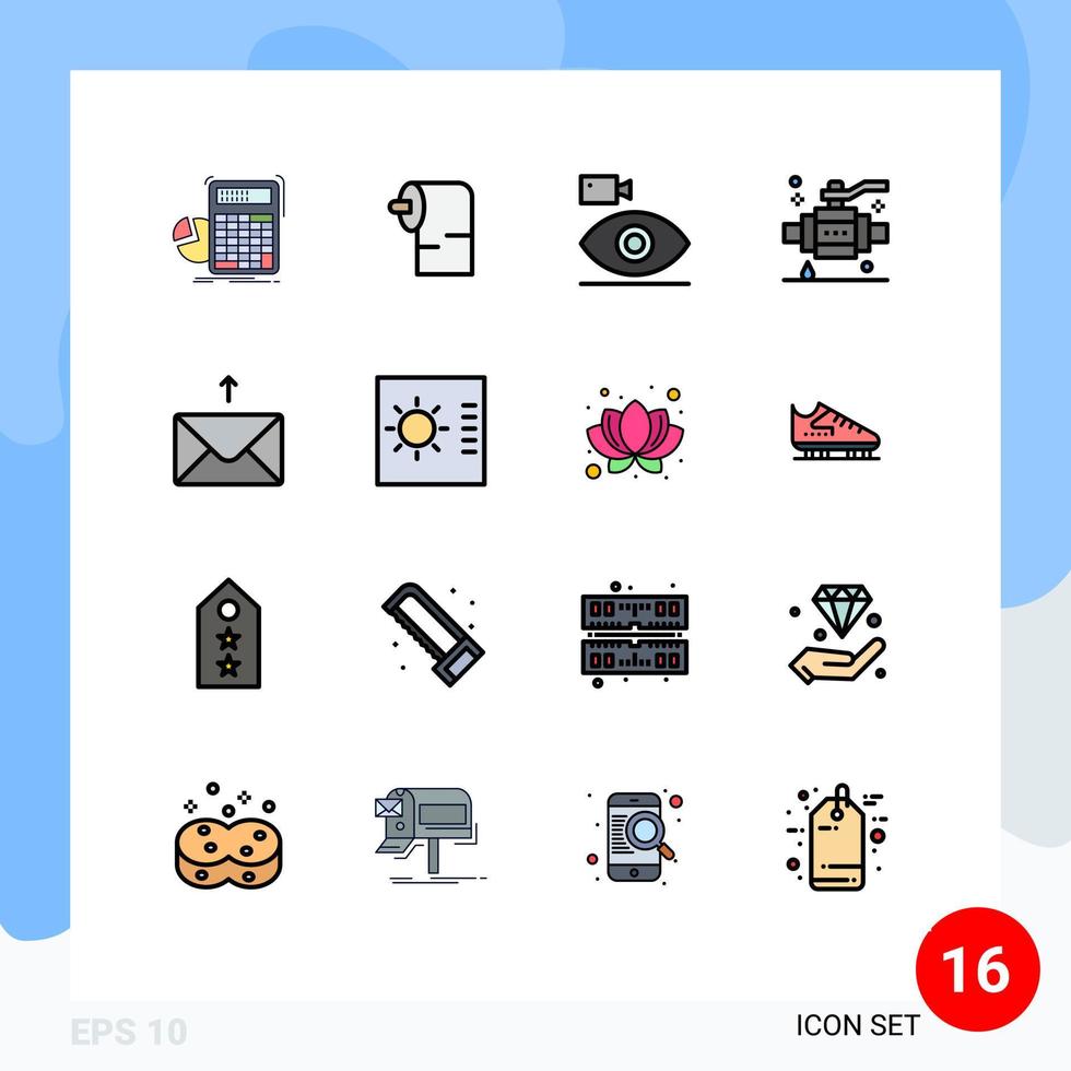 Universal Icon Symbols Group of 16 Modern Flat Color Filled Lines of mail pipe cam construction media Editable Creative Vector Design Elements