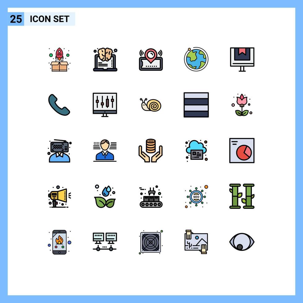 Modern Set of 25 Filled line Flat Colors and symbols such as box internet map world cinema Editable Vector Design Elements