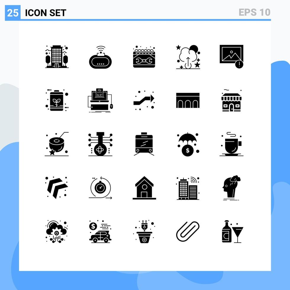 Universal Icon Symbols Group of 25 Modern Solid Glyphs of battery image construction alert cloud Editable Vector Design Elements