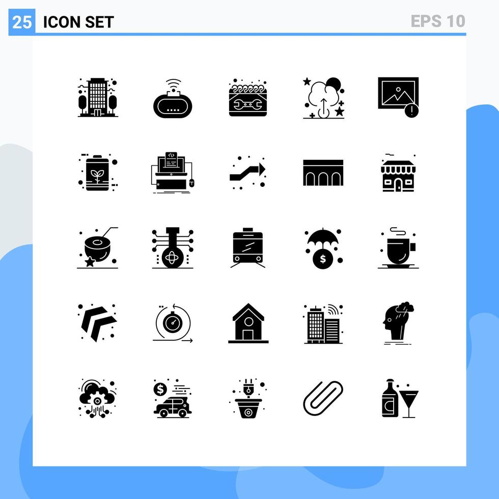 grupo de símbolos de iconos universales de 25 glifos sólidos modernos de elementos de diseño de vectores editables en la nube de alerta de construcción de imágenes de batería