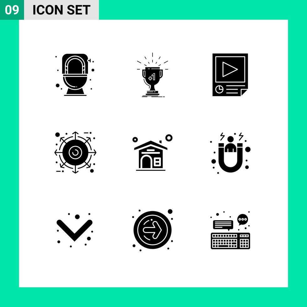 9 Thematic Vector Solid Glyphs and Editable Symbols of product bundle first external playback Editable Vector Design Elements