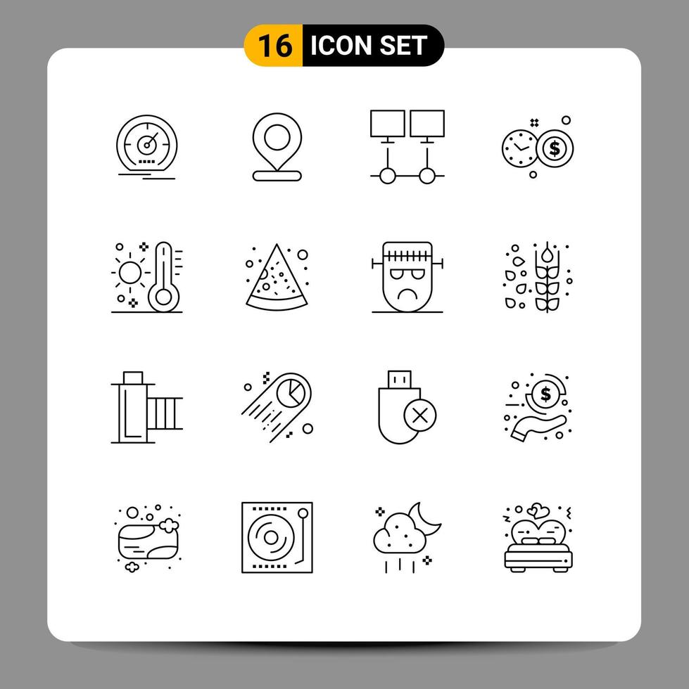 16 Creative Icons Modern Signs and Symbols of celsius investment time pin clock network Editable Vector Design Elements