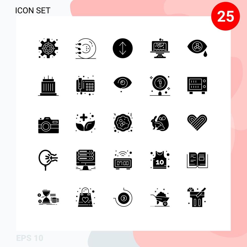 Editable Vector Line Pack of 25 Simple Solid Glyphs of buildings nuclear arrows mutation cake Editable Vector Design Elements