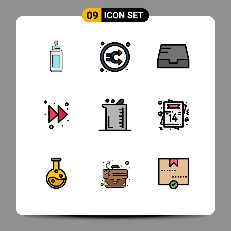 Set of 9 Modern UI Icons Symbols Signs for biochemistry right random forward mailbox Editable Vector Design Elements