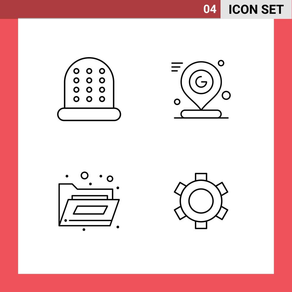 Modern Set of 4 Filledline Flat Colors and symbols such as sewing storage map mark gear Editable Vector Design Elements
