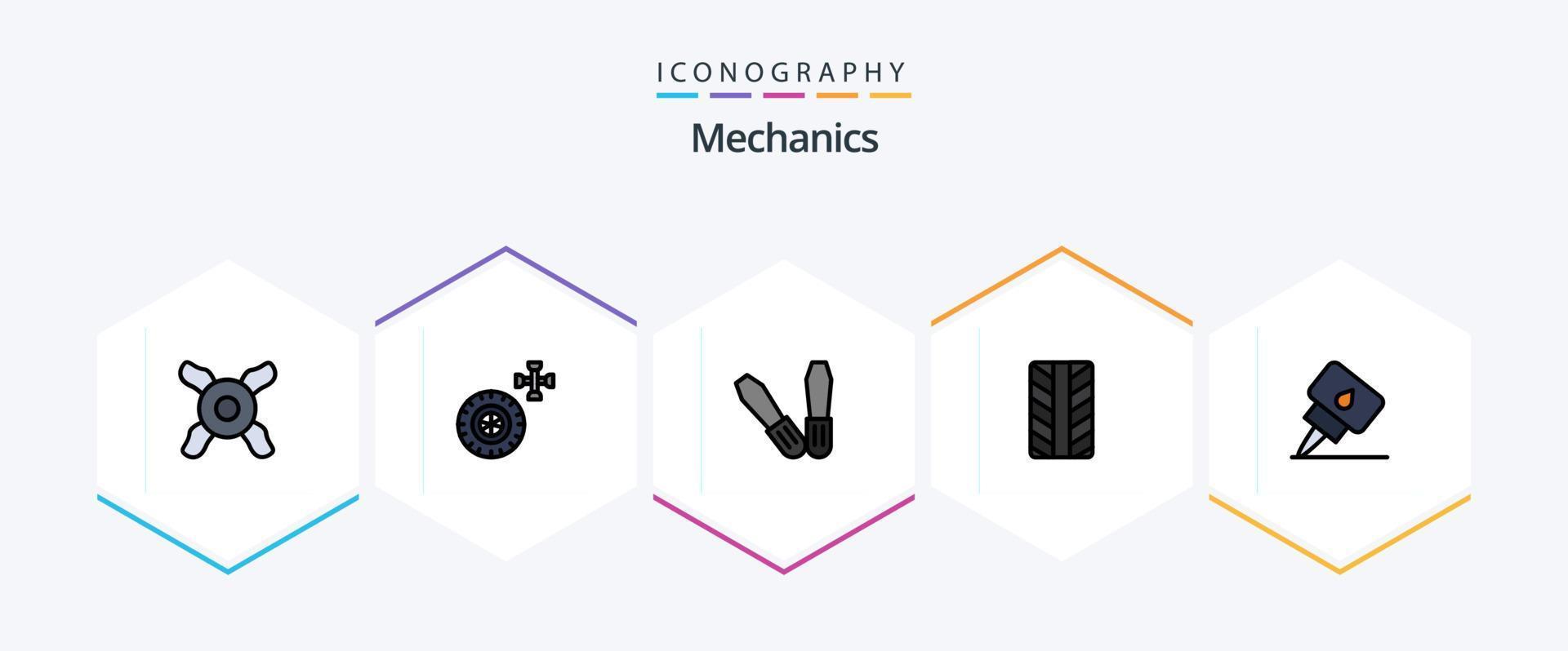 Mechanics 25 FilledLine icon pack including . wheel. vector