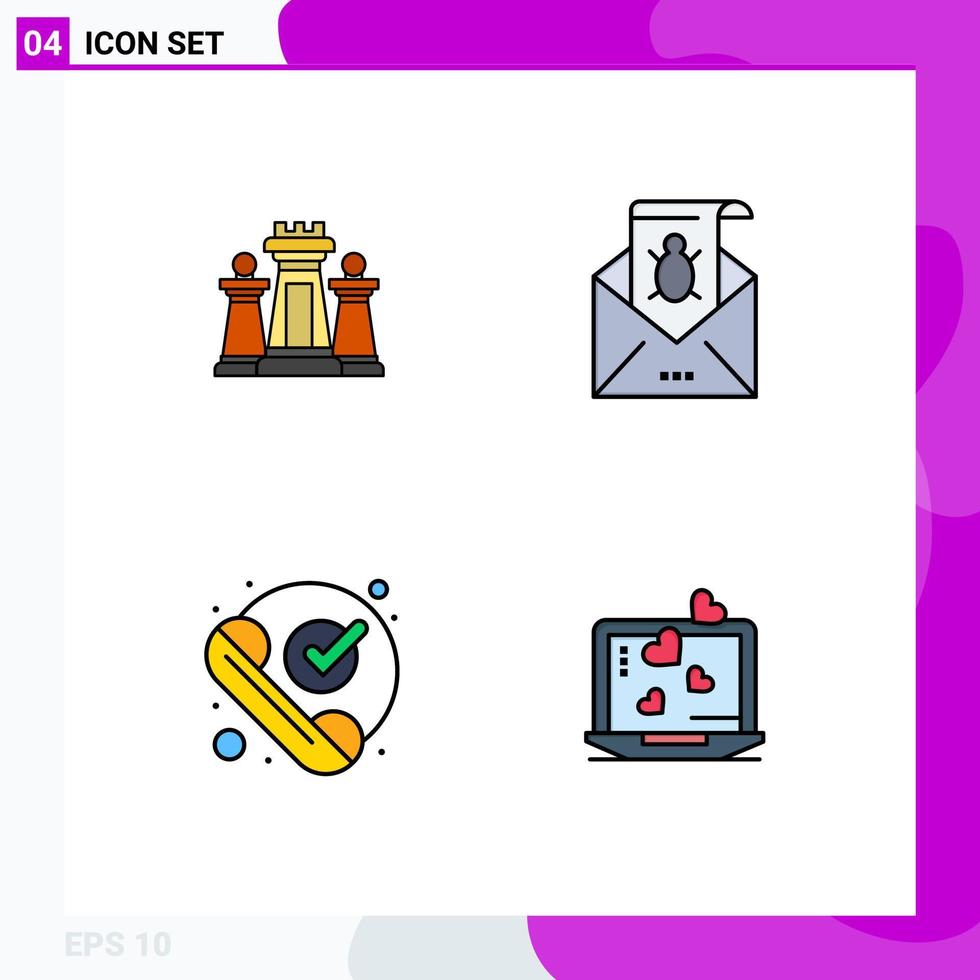 Group of 4 Modern Filledline Flat Colors Set for chess malware tactic e threat Editable Vector Design Elements
