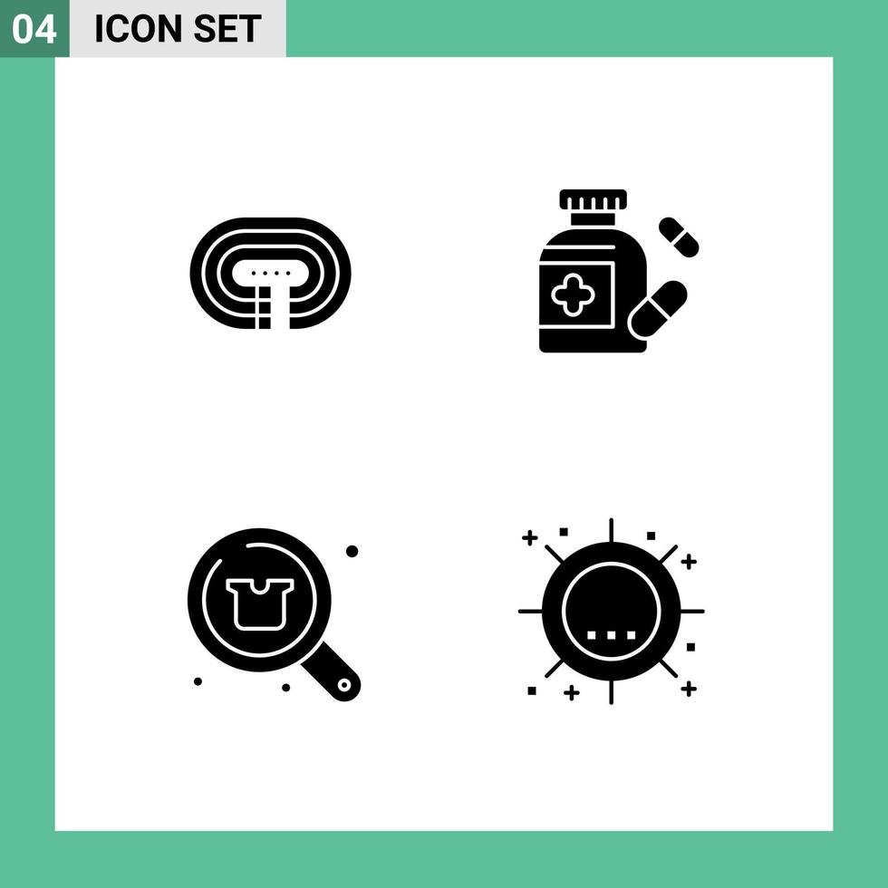 4 Universal Solid Glyphs Set for Web and Mobile Applications running search track medicine shopping Editable Vector Design Elements