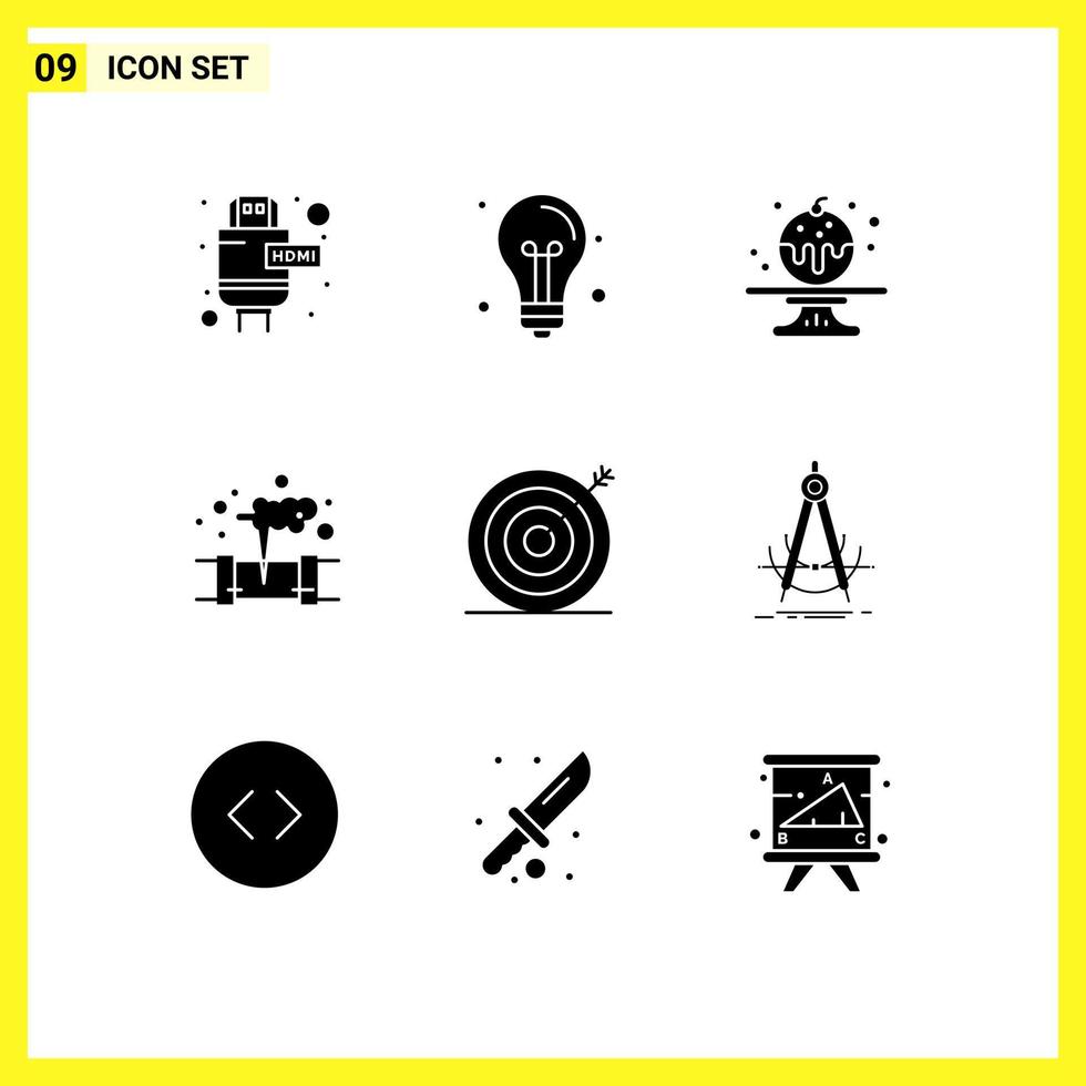 Universal Icon Symbols Group of 9 Modern Solid Glyphs of marketing creative sweet waste leak Editable Vector Design Elements