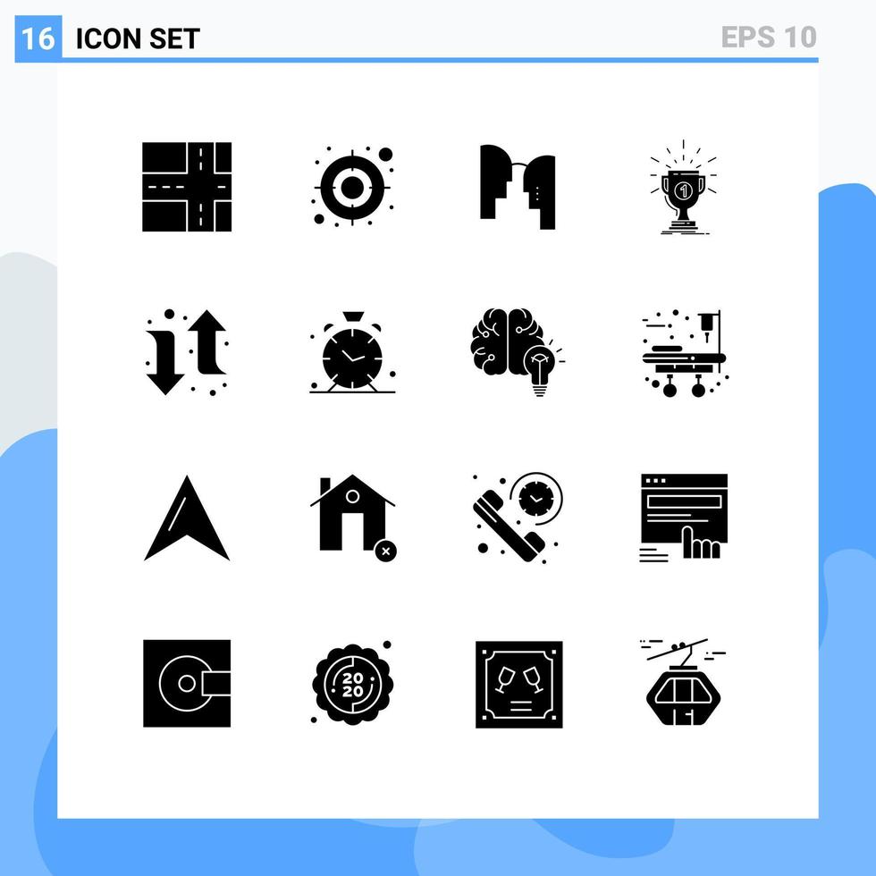 Paquete de glifos sólidos de 16 interfaces de usuario de signos y símbolos modernos del reloj, premio a la derecha, victoria a la izquierda, elementos de diseño vectorial editables vector
