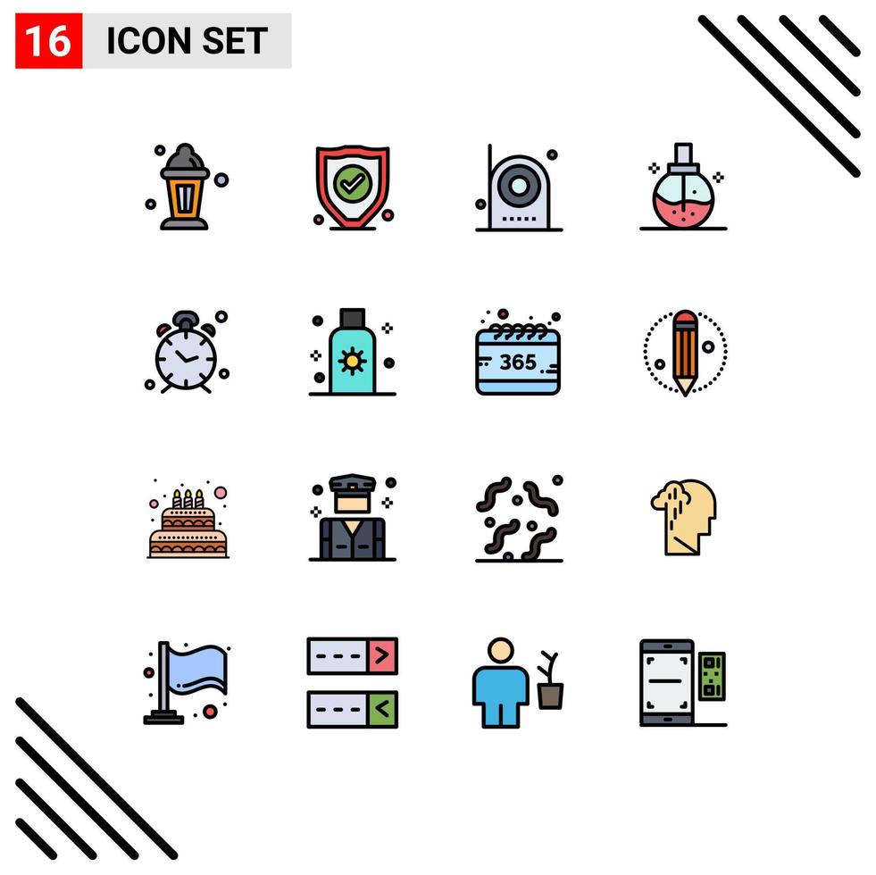 16 User Interface Flat Color Filled Line Pack of modern Signs and Symbols of alarm health devices fashion beauty Editable Creative Vector Design Elements