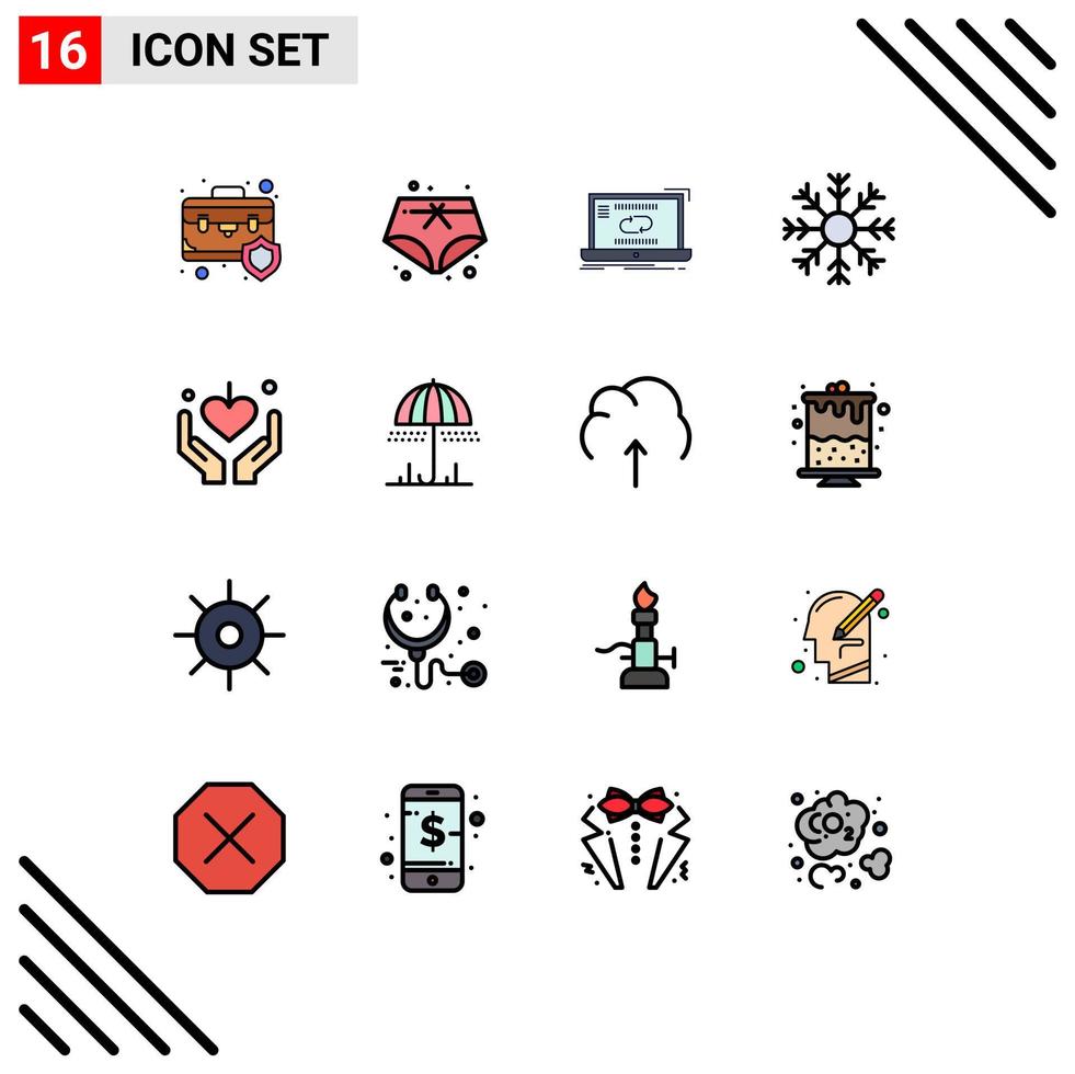 conjunto de 16 líneas vectoriales llenas de color plano en la cuadrícula para la sincronización de escamas de comunicación de nieve de invierno elementos de diseño de vectores creativos editables