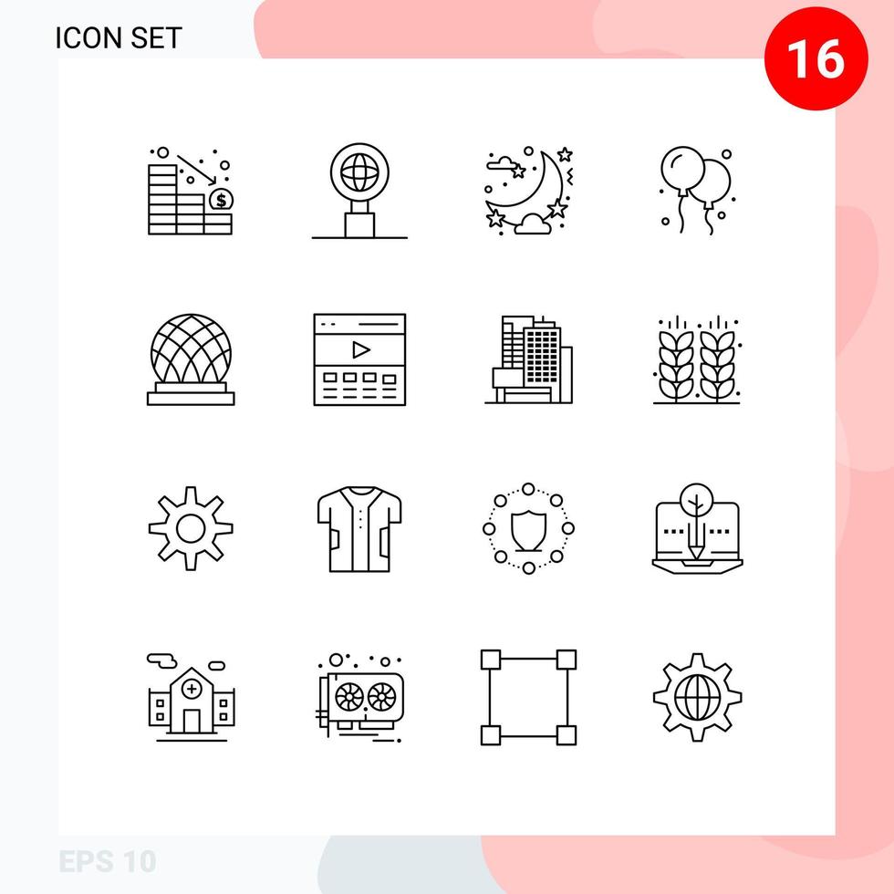Modern Set of 16 Outlines and symbols such as dome canada night building fly Editable Vector Design Elements