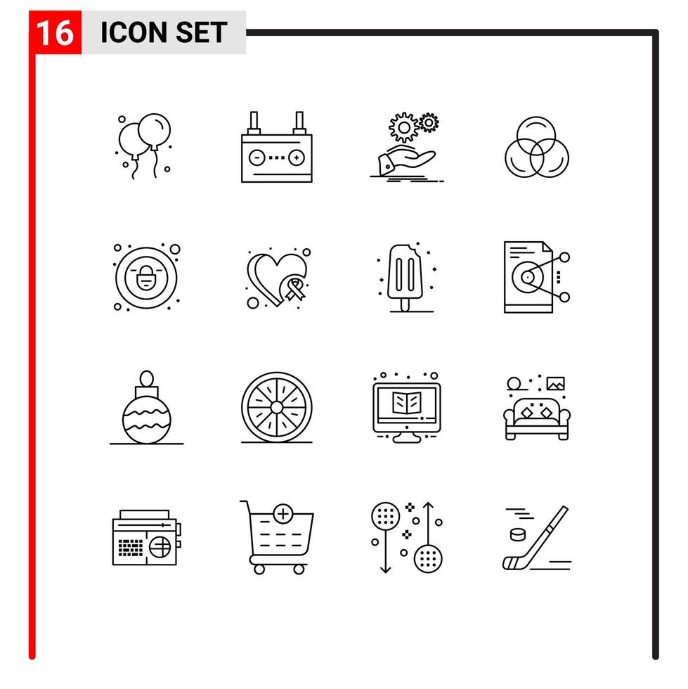 Group of 16 Outlines Signs and Symbols for padlock web solution color services Editable Vector Design Elements