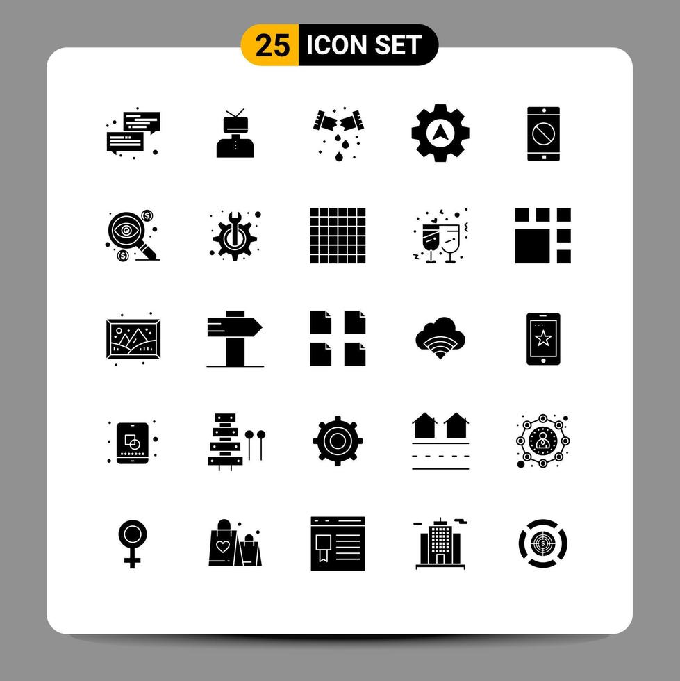 Modern Set of 25 Solid Glyphs and symbols such as disabled application cursor happy navigation plumber Editable Vector Design Elements