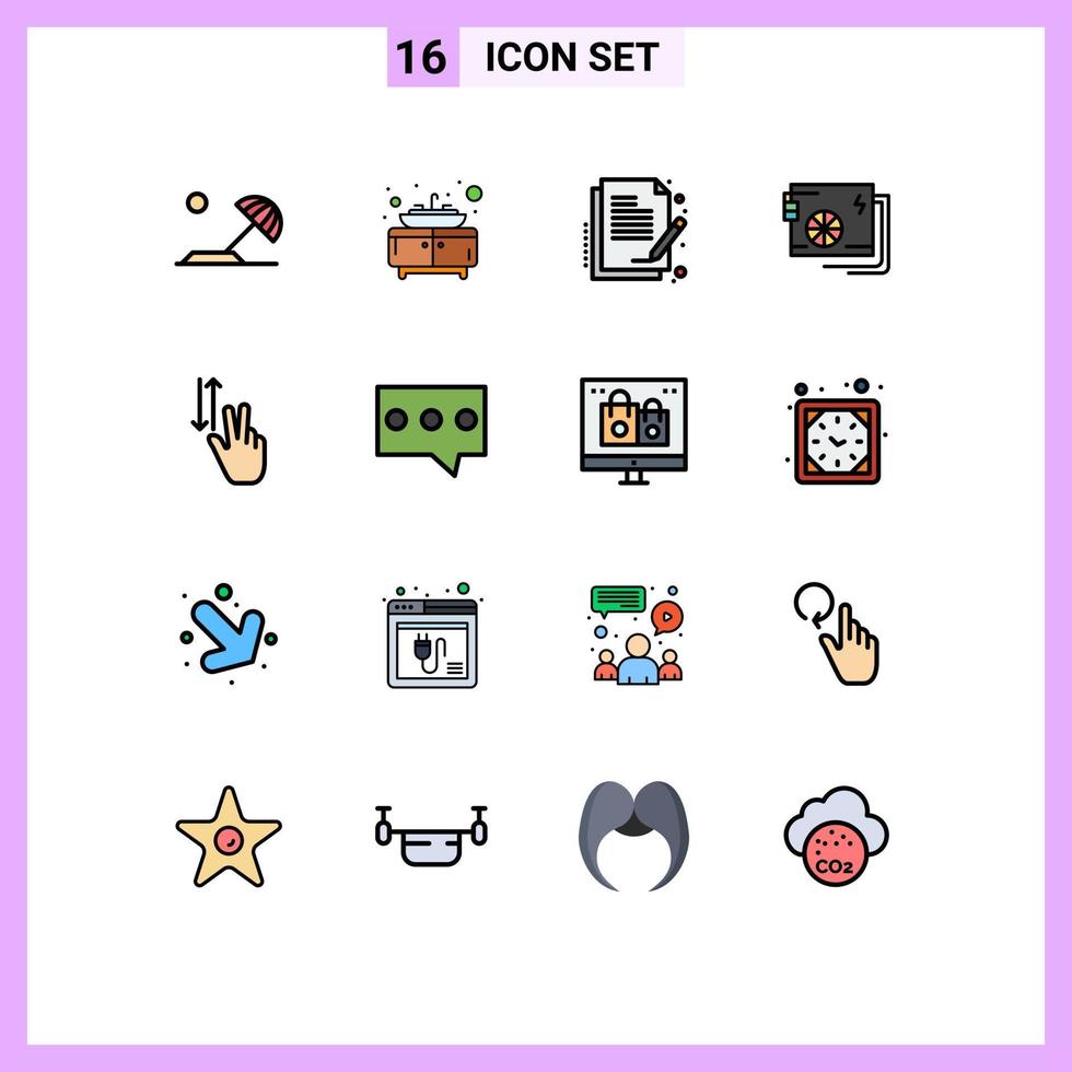 Set of 16 Modern UI Icons Symbols Signs for gestures supply paper power computer Editable Creative Vector Design Elements