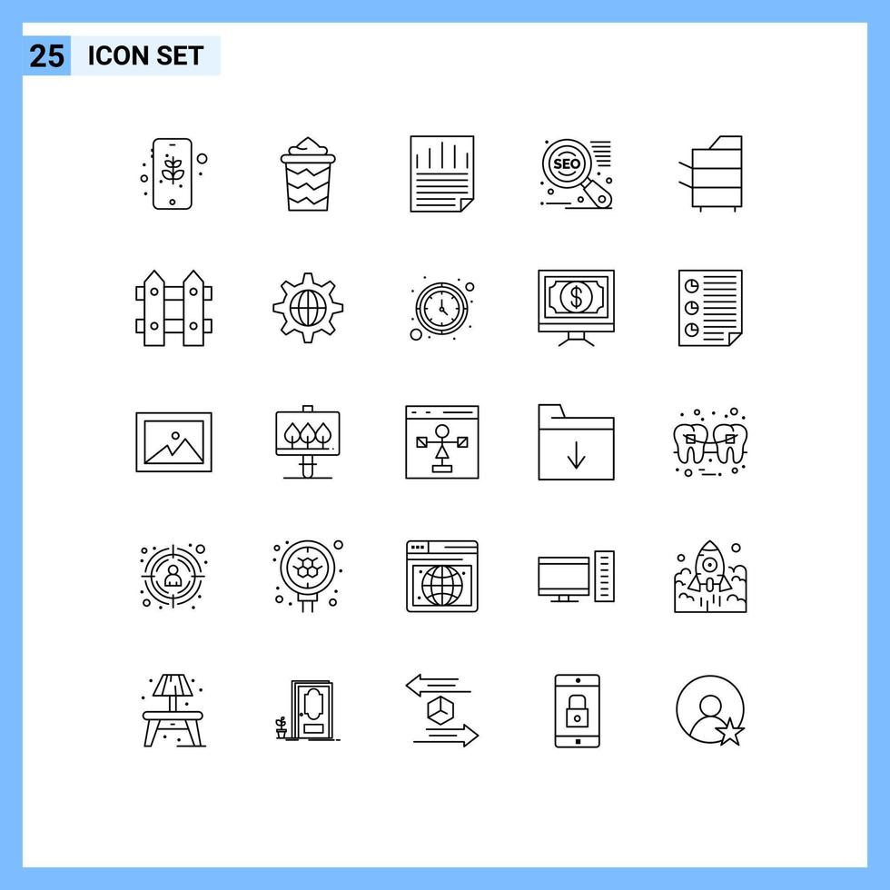 Modern Set of 25 Lines Pictograph of electronics copier data marketing search engine Editable Vector Design Elements