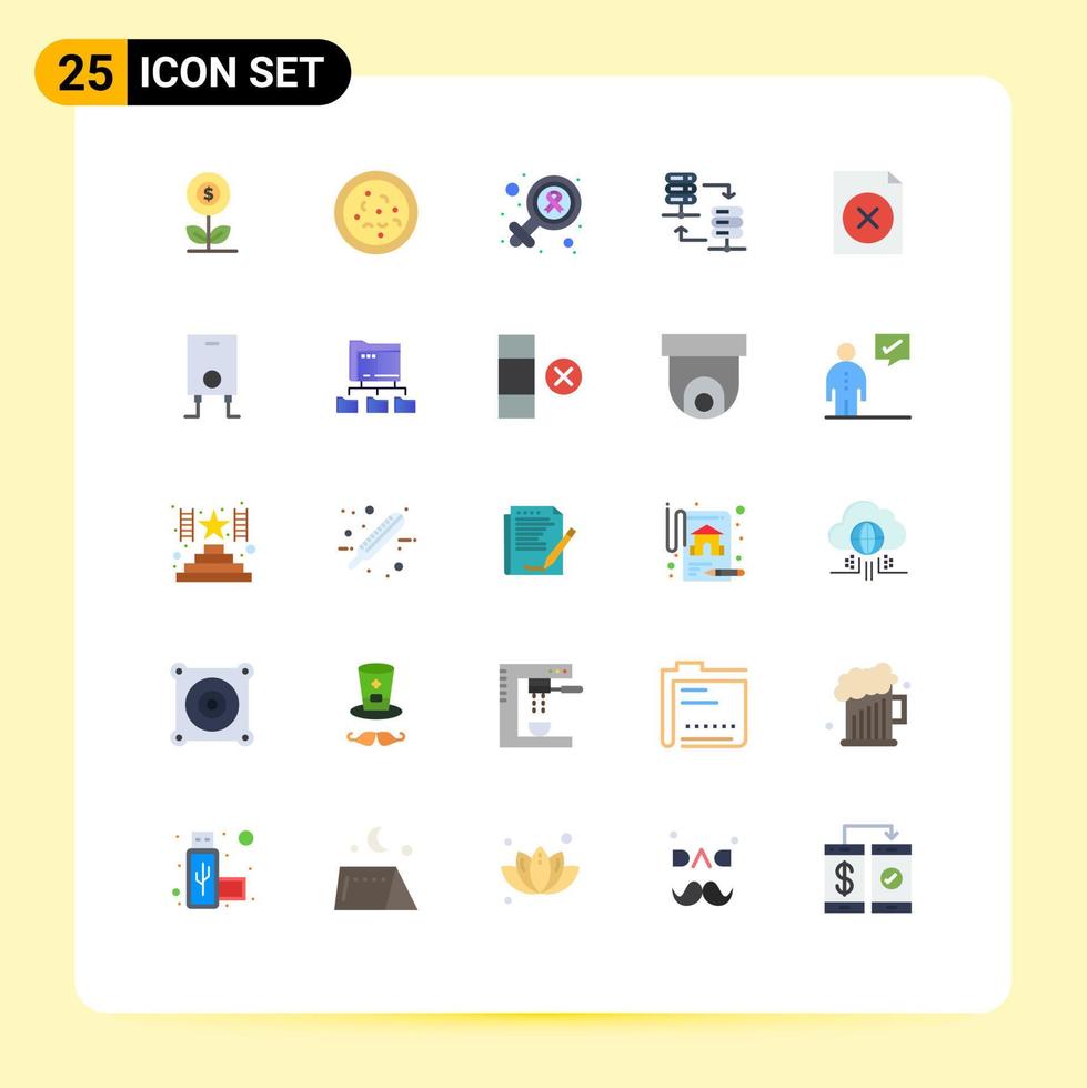 25 Universal Flat Color Signs Symbols of document share female server rack server Editable Vector Design Elements