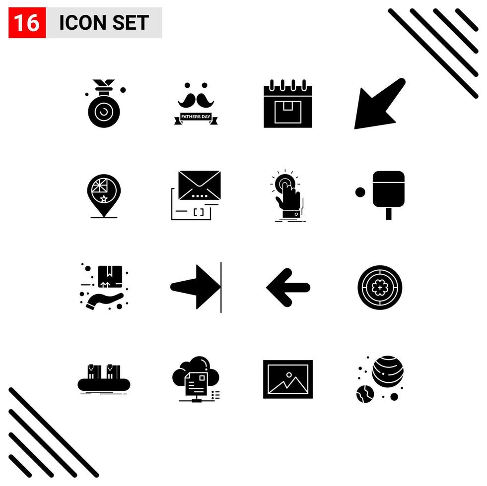 Solid Glyph Pack of 16 Universal Symbols of country left calendar down product Editable Vector Design Elements