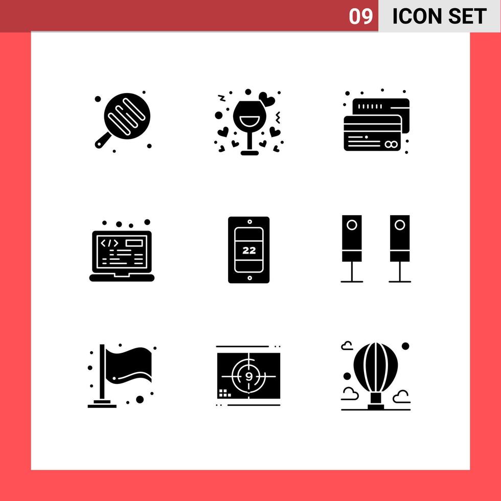 9 Universal Solid Glyph Signs Symbols of sun html credit programming coding Editable Vector Design Elements