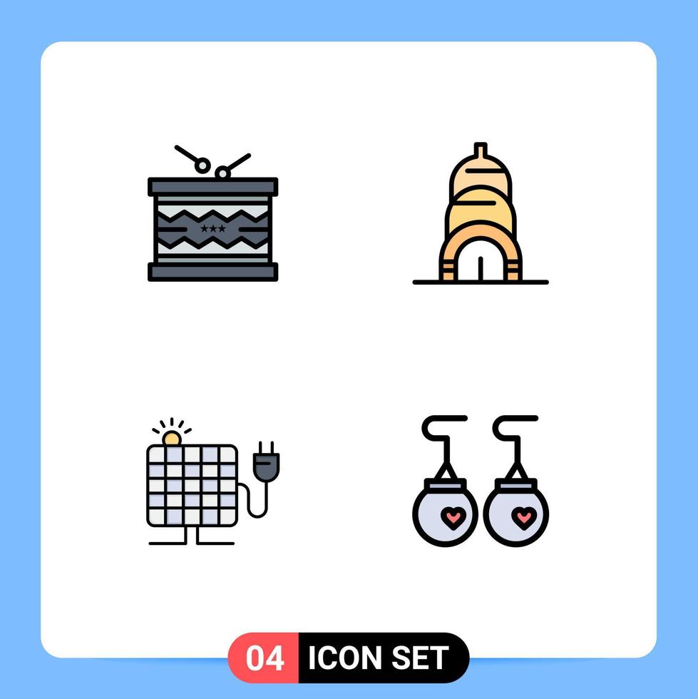 Group of 4 Modern Filledline Flat Colors Set for drum solar parade building plug Editable Vector Design Elements