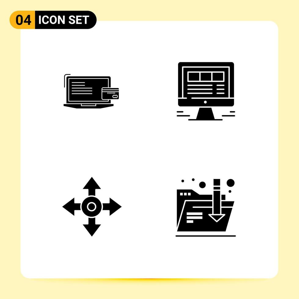 Pack of 4 creative Solid Glyphs of payment web credit card laptop map Editable Vector Design Elements
