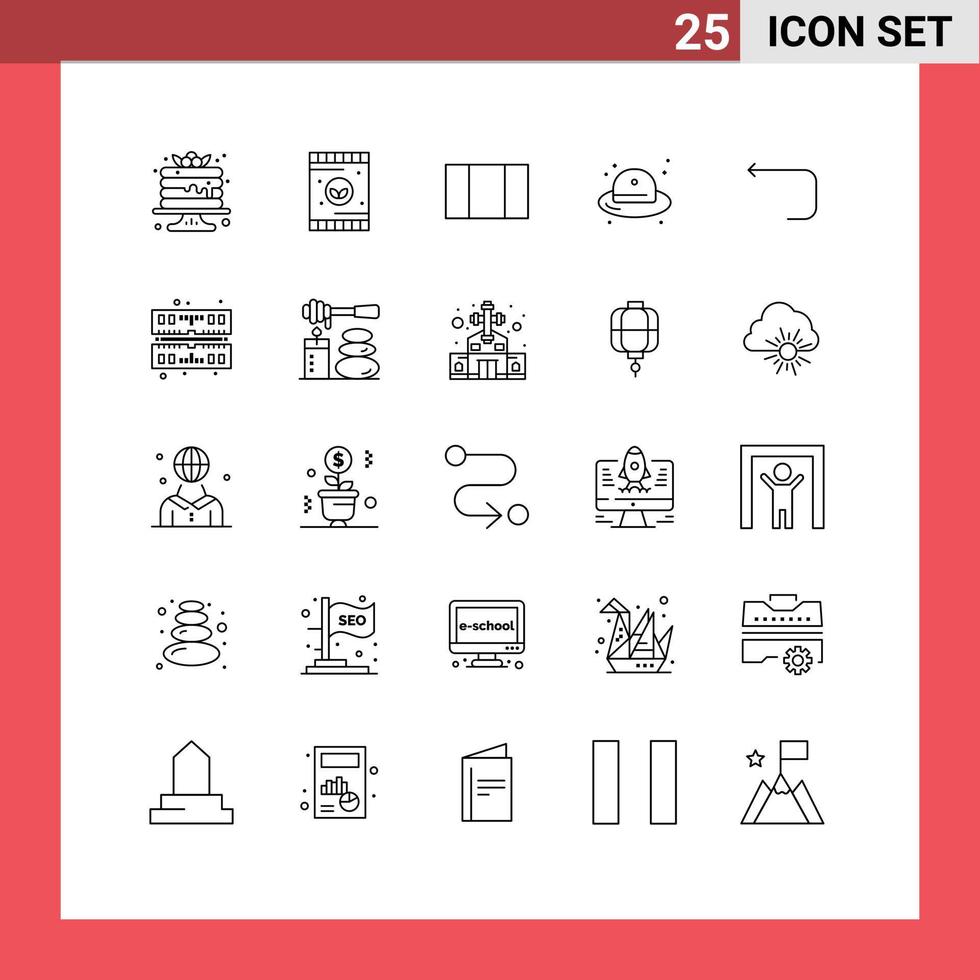 User Interface Pack of 25 Basic Lines of back loop layout arrow hat Editable Vector Design Elements