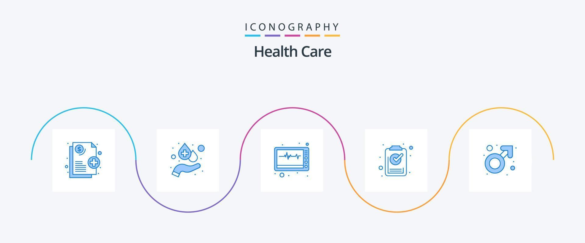 Health Care Blue 5 Icon Pack Including gender. ok. machine. list. discharge vector