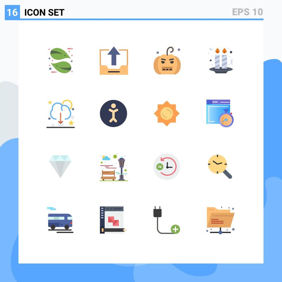 Flat Color Pack of 16 Universal Symbols of cloud candles upload candle pumpkin Editable Pack of Creative Vector Design Elements